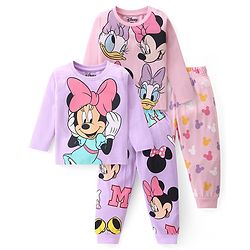 Babyhug Disney Cotton Knit Full Sleeves Night Suit with Minnie Mouse Graphics Pack of 2 - Multicolour