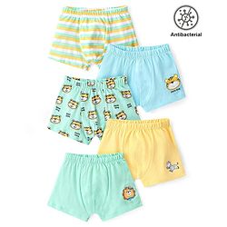 Babyhug 100% Cotton Knit Antibacterial Trunks Lion & Tiger Print Pack of 5 - Multicolour