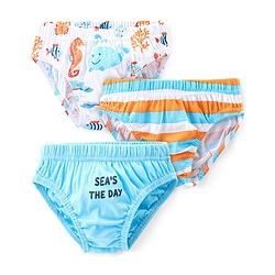 Babyhug 100% Cotton Antibacterial Briefs With Stripes & Sea Life Print Pack of 3 - Blue & White