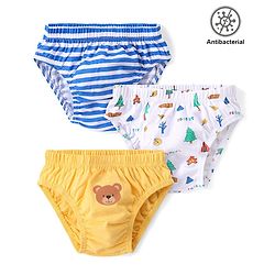 Babyhug 100% Cotton Knit Antibacterial Briefs Teddy Print Pack of 3 - Multicolour