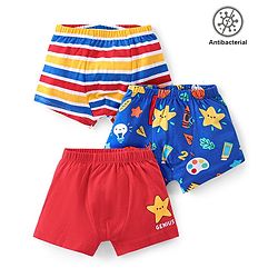 Babyhug 100% Cotton Knit Antibacterial Trunks Striped & Star Print   Pack of 3 - Red & Blue