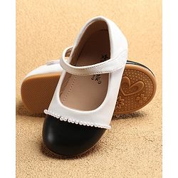 Cute Walk by Babyhug Ballerinas with Velcro Closure & Pearl Detailing - White & Black