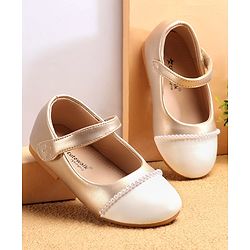 Cute Walk by Babyhug Ballerinas with Velcro Closure & Pearl Detailing - White & Golden