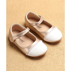 Cute Walk by Babyhug Ballerinas with Velcro Closure & Pearl Detailing - White & Golden