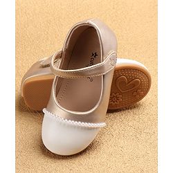 Cute Walk by Babyhug Ballerinas with Velcro Closure & Pearl Detailing - White & Golden