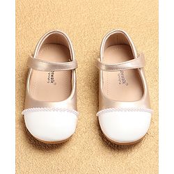 Cute Walk by Babyhug Ballerinas with Velcro Closure & Pearl Detailing - White & Golden