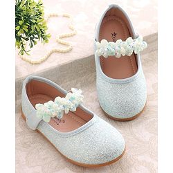 Cute Walk By Babyhug Ballerinas With Velcro Closure & Floral Applique - Green