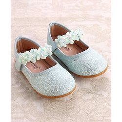 Cute Walk By Babyhug Ballerinas With Velcro Closure & Floral Applique - Green