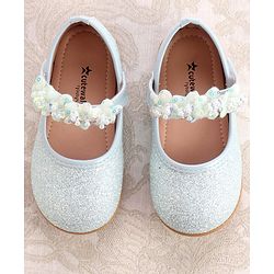 Cute Walk By Babyhug Ballerinas With Velcro Closure & Floral Applique - Green