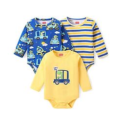 Babyhug 100% Cotton Full Sleeves Dino Printed Onesies Pack of 3 - Multicolour
