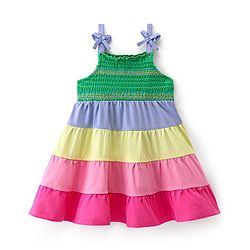 Babyhug Knitted Singlet Sleeves Frock With Stripes - Multicolour