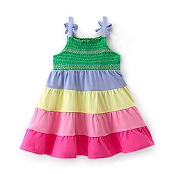 Babyhug Knitted Singlet Sleeves Frock With Stripes - Multicolour