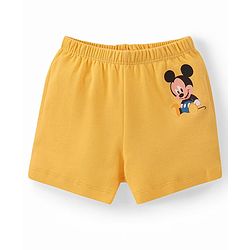 Babyhug Disney Cotton Knit Half Sleeves Onesie with Shorts Mickey Mouse Print - Multicolour