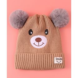 Babyhug Woollen Cap with Bear Design & 3D Applique - Brown