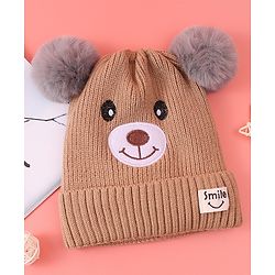 Babyhug Woollen Cap with Bear Design & 3D Applique - Brown