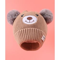 Babyhug Woollen Cap with Bear Design & 3D Applique - Brown