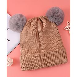Babyhug Woollen Cap with Bear Design & 3D Applique - Brown