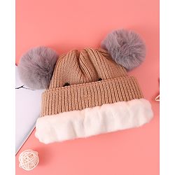 Babyhug Woollen Cap with Bear Design & 3D Applique - Brown