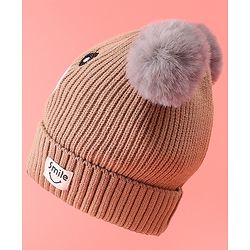 Babyhug Woollen Cap with Bear Design & 3D Applique - Brown