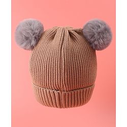 Babyhug Woollen Cap with Bear Design & 3D Applique - Brown