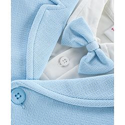 Babyhug Knit Half Sleeves Solid T-Shirt & Trouser with Attached Bow & Waist Coat- Light Blue