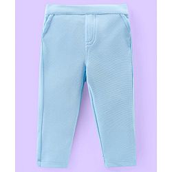 Babyhug Knit Half Sleeves Solid T-Shirt & Trouser with Attached Bow & Waist Coat- Light Blue