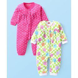 Babyhug 100% Cotton Interlock Knit Full Sleeves Romper with Polka Dot & Strawberry Print Pack of 2 - Multicolour