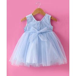 Babyhug Woven Sleeveless Fit and Flare Mesh Party Frock With Sequinned Detailing & Floral 3D Applique - Light Blue
