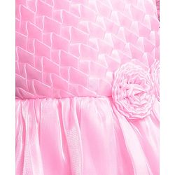 Babyhug Woven Frill Sleeves Solid Textured Dress with Bow Applique - Pink