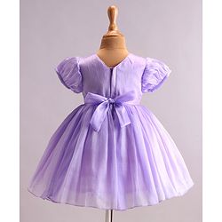Babyhug Woven Half Puffed Sleeves Fit & Flared Party Frock with Floral Corsage - Lavender