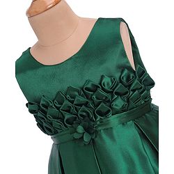 Babyhug Woven Sleeveless Solid Colour Party Frock with Textured Yoke & Corsage - Dark Green