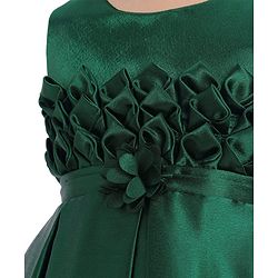 Babyhug Woven Sleeveless Solid Colour Party Frock with Textured Yoke & Corsage - Dark Green