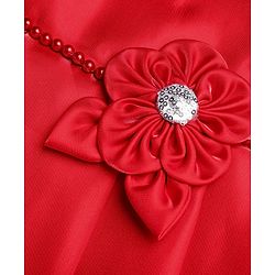 Babyhug  Woven Half Puffed Sleeves Fit & Flared Party Frock with Booties Floral Applique - Red