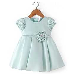 Babyhug  Woven Half Puffed Sleeves Fit & Flared Party Frock with Booties Floral Applique - Red