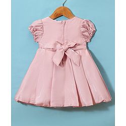 Babyhug  Woven Half Puffed Sleeves Fit & Flared Party Frock with Booties Floral Applique - Red