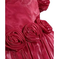 Babyhug Woven Half Puffed Sleeves Fit & Flared Solid Party Frock with Floral Applique - Red