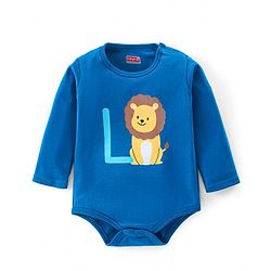 Babyhug 100% Cotton Full Sleeves Onesies with Leggings and Cap Mittens Booties Lion Print - Blue