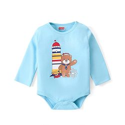 Babyhug 100% Cotton Knit Full Sleeves Teddy Printed Onesie with Leggings Cap Mitten & Booties - Multicolour