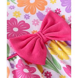 Babyhug 100% Interlock Cotton Knit Full Sleeves Rompers With Floral Print & Bow Applique - Multicolour