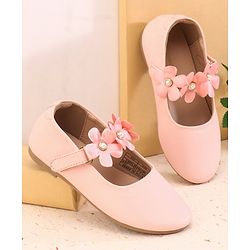 Cute Walk by Babyhug Velcro Closure Ballerina with Flower Applique -Pink