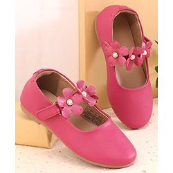 Cute Walk by Babyhug Velcro Closure Ballerina with Flower Applique -Fuchsia