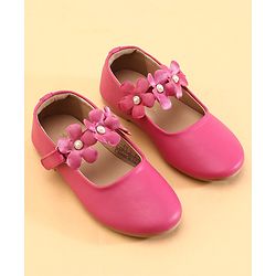 Cute Walk by Babyhug Velcro Closure Ballerina with Flower Applique -Fuchsia