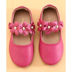 Cute Walk by Babyhug Velcro Closure Ballerina with Flower Applique -Fuchsia