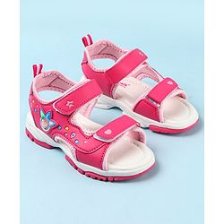 Cute Walk by Babyhug Sandals With Velcro Closure & Hearts Design - Fuchsia