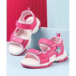 Cute Walk by Babyhug Sandals With Velcro Closure & Hearts Design - Fuchsia
