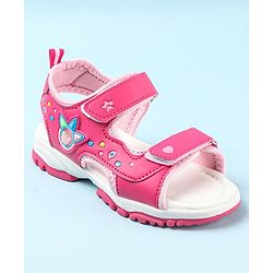 Cute Walk by Babyhug Sandals With Velcro Closure & Hearts Design - Fuchsia