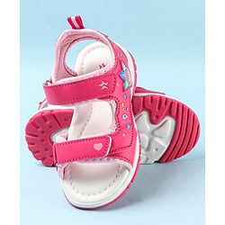 Cute Walk by Babyhug Sandals With Velcro Closure & Hearts Design - Fuchsia