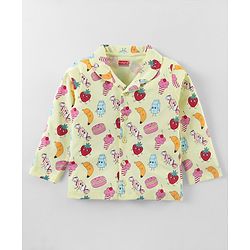 Babyhug Single Jersey Knit Full Sleeves Night Suit With Fruit Doodles Print - Yellow