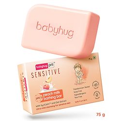 Babyhug Pro Sensitive pH 5.5 Peach Milk Bathing Bar - 75 g | Paediatrician Tested | 100% Soap Free | Tear Free