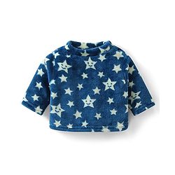 Babyhug Velour Knit Full Sleeves Winter Wear Night Suit With Stars Print - Navy Blue